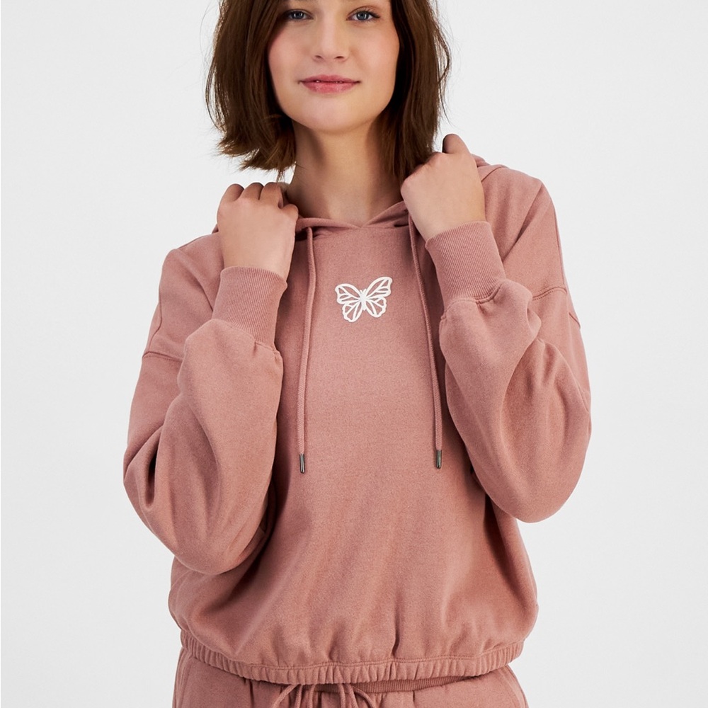 Hippie Rose Juniors' Graphic-Print Cropped Hoodie